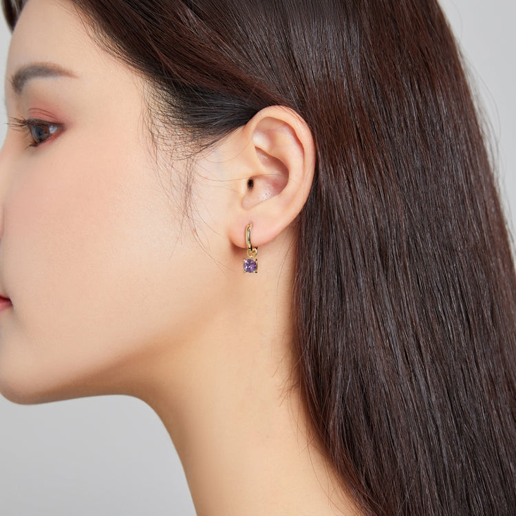S925 Sterling Silver Silver Purple Zirconium Pendant Women Earrings