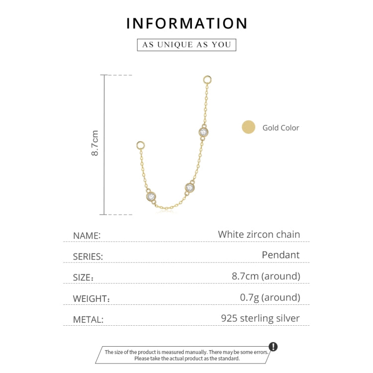 S925 Sterling Silver Silver White Zirconium Chain Women Earrings