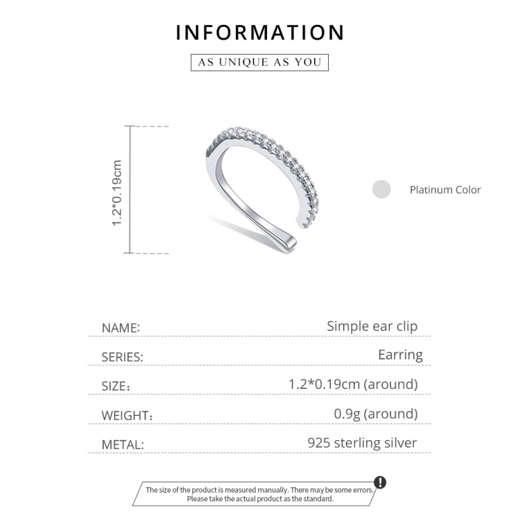 S925 Sterling Silver Silver Simple Ear Clip Women Earrings