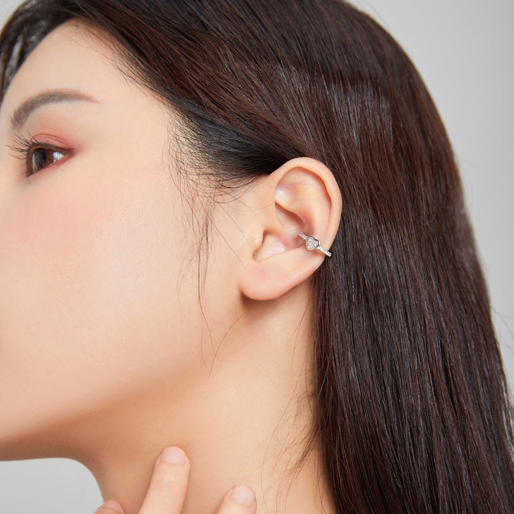 S925 Sterling Silver Silver Heart Ear Clip Women Earrings