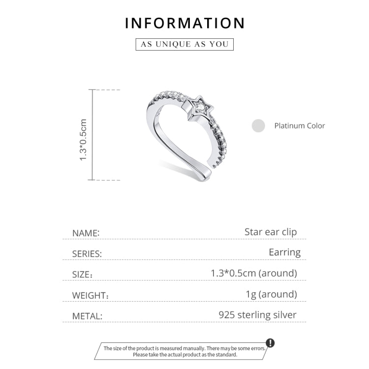 S925 Sterling Silver Silver Five-pointed Star Ear Clip Women Earrings