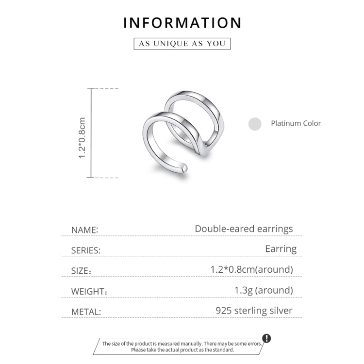 S925 Sterling Silver Silver Double-ring Ear Clip Women Earrings
