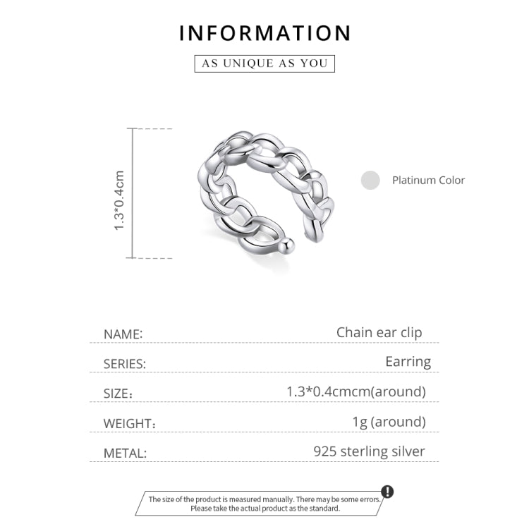 S925 Sterling Silver Silver Chain Ear Clip Women Earrings