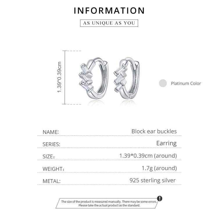 S925 Sterling Silver Silver Cube Ear Buckle Women Earrings