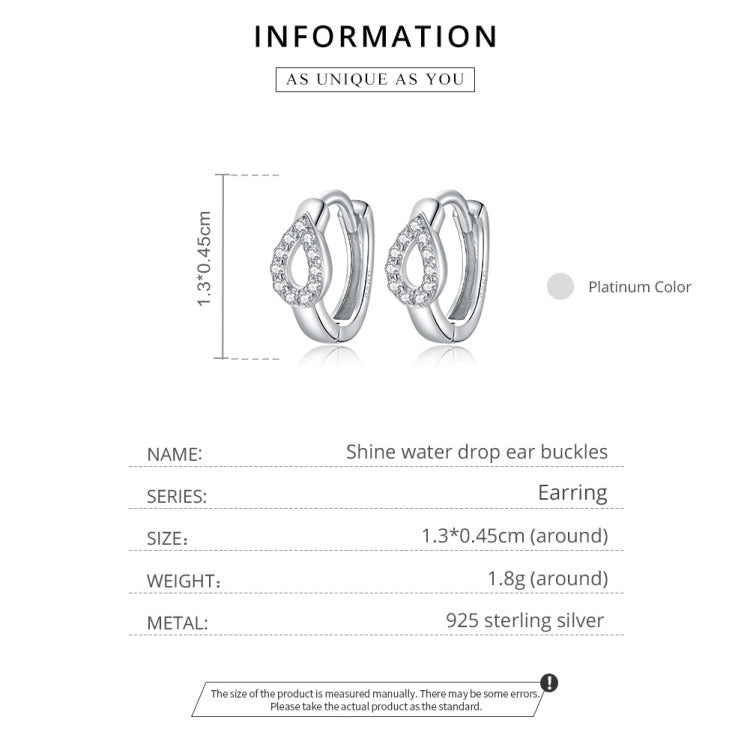 S925 Sterling Silver Silver Shining Water Droplets Ear Buckle Women Earrings
