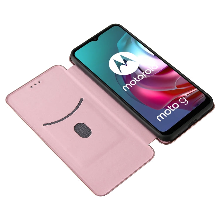 For Motorola Moto G30 / G10 Carbon Fiber Texture Horizontal Flip TPU + PC + PU Leather Case with Card Slot