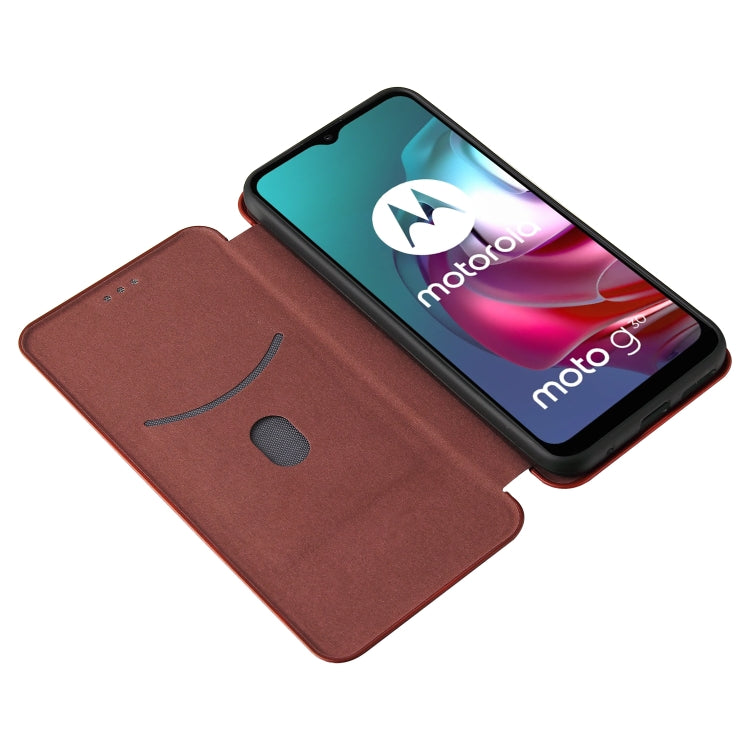 For Motorola Moto G30 / G10 Carbon Fiber Texture Horizontal Flip TPU + PC + PU Leather Case with Card Slot