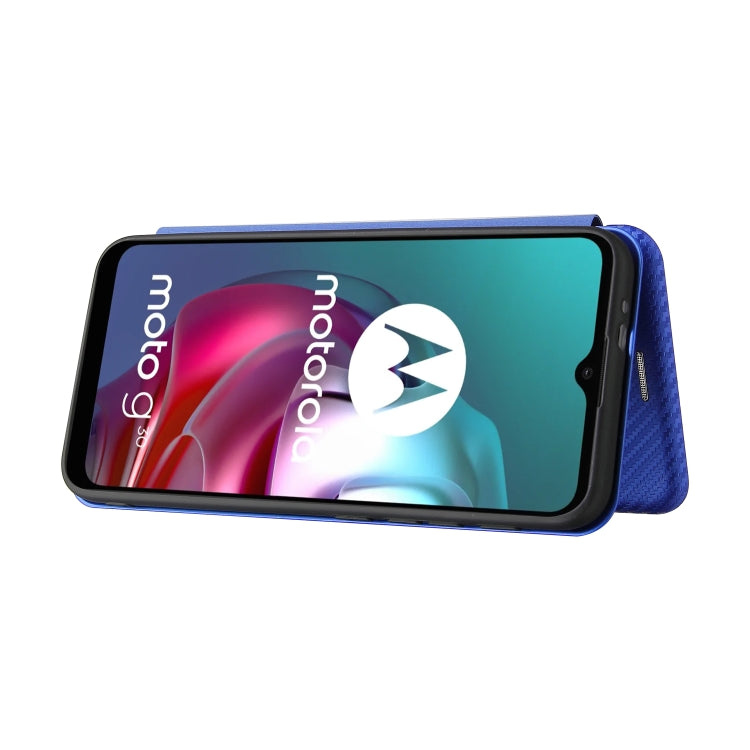 For Motorola Moto G30 / G10 Carbon Fiber Texture Horizontal Flip TPU + PC + PU Leather Case with Card Slot