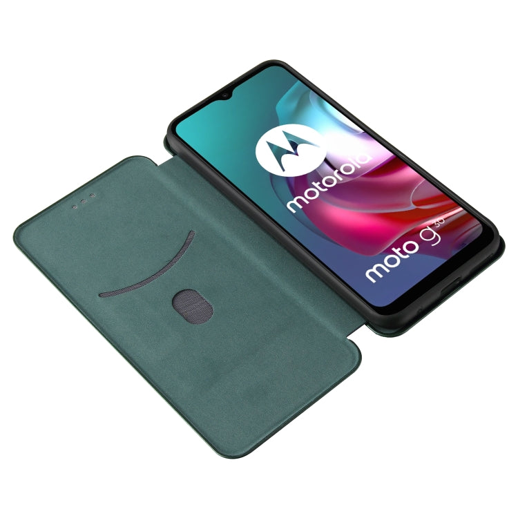 For Motorola Moto G30 / G10 Carbon Fiber Texture Horizontal Flip TPU + PC + PU Leather Case with Card Slot