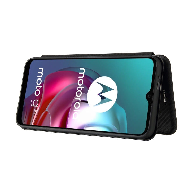 For Motorola Moto G30 / G10 Carbon Fiber Texture Horizontal Flip TPU + PC + PU Leather Case with Card Slot