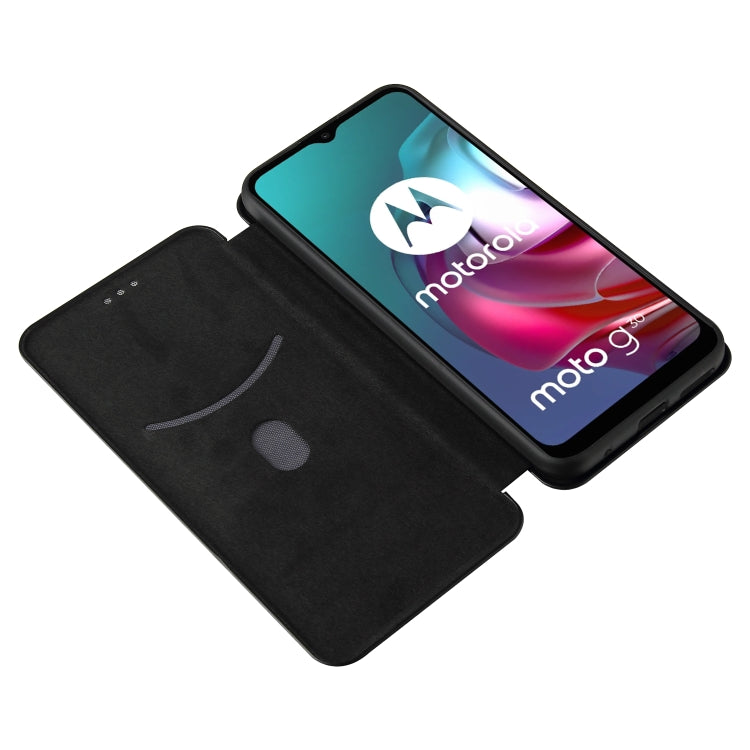 For Motorola Moto G30 / G10 Carbon Fiber Texture Horizontal Flip TPU + PC + PU Leather Case with Card Slot