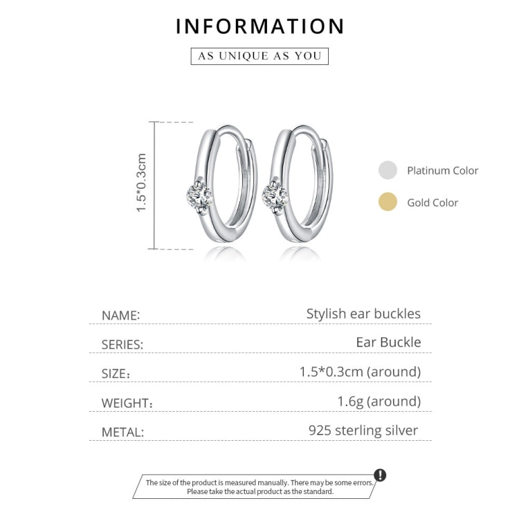 S925 Sterling Silver Silver Fashion Zircon Ear Buckle Women Earrings