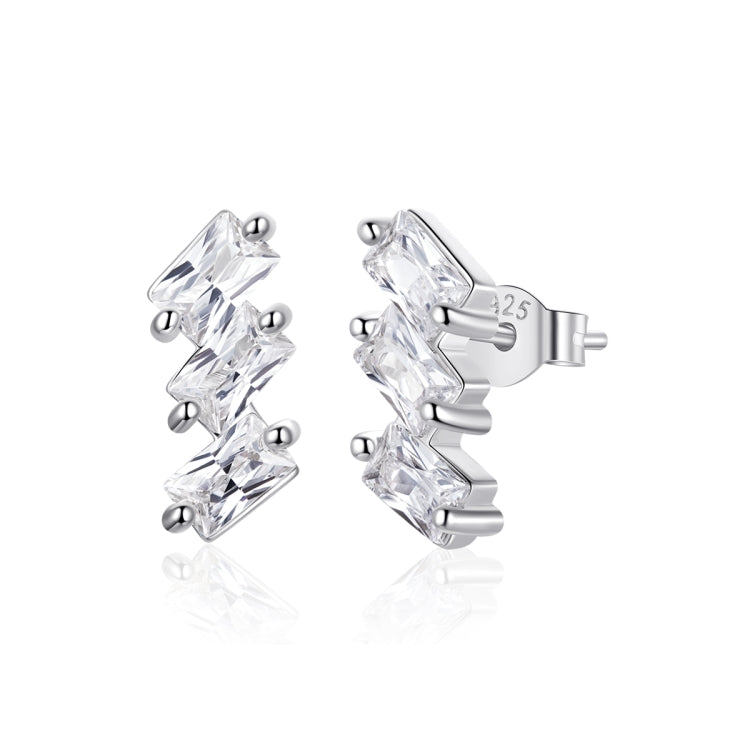 S925 Sterling Silver Silver Shining Cube Zircon Ear Studs Women Earrings