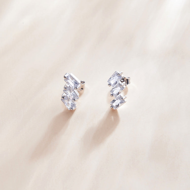 S925 Sterling Silver Silver Shining Cube Zircon Ear Studs Women Earrings