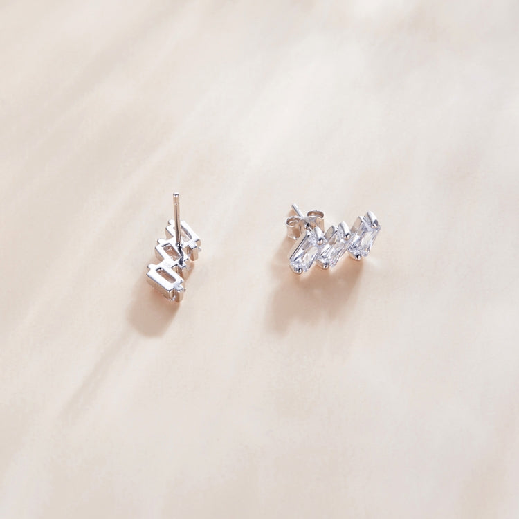 S925 Sterling Silver Silver Shining Cube Zircon Ear Studs Women Earrings