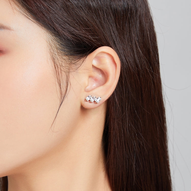 S925 Sterling Silver Silver Shining Cube Zircon Ear Studs Women Earrings