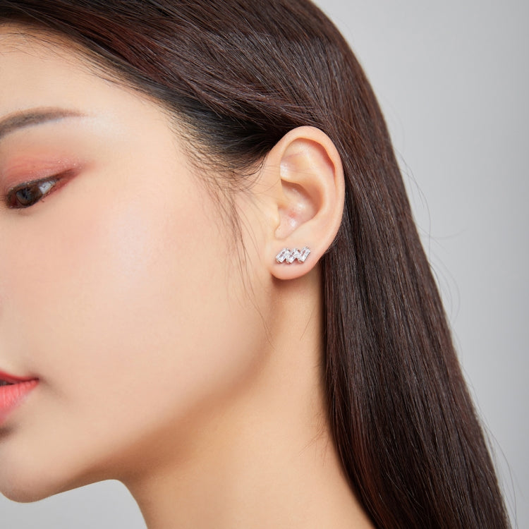 S925 Sterling Silver Silver Shining Cube Zircon Ear Studs Women Earrings