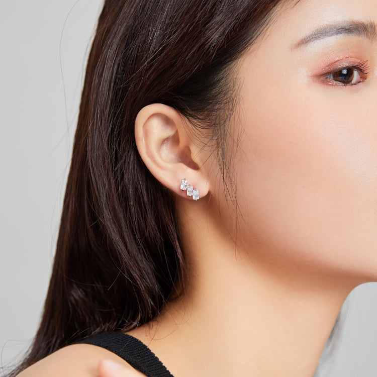 S925 Sterling Silver Silver Shining Cube Zircon Ear Studs Women Earrings
