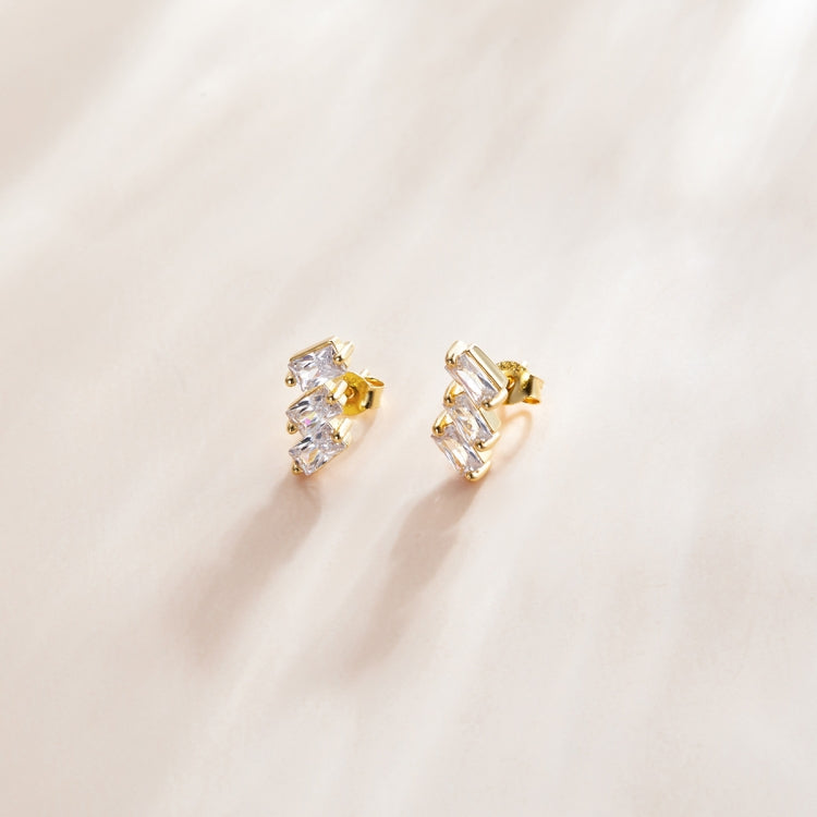 S925 Sterling Silver Silver Shining Cube Zircon Ear Studs Women Earrings