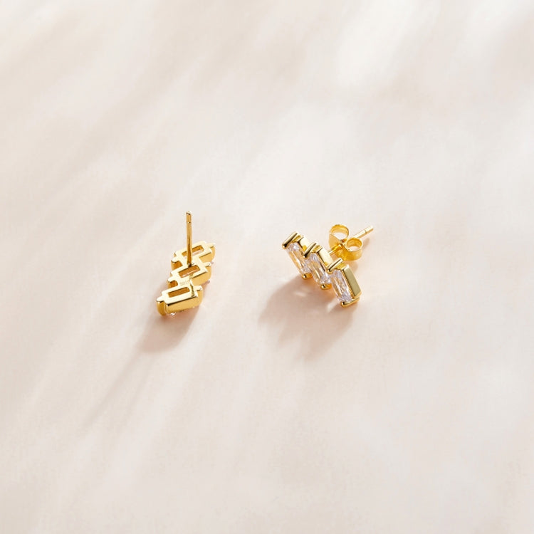 S925 Sterling Silver Silver Shining Cube Zircon Ear Studs Women Earrings