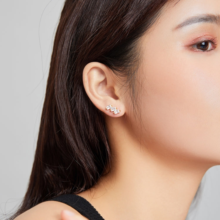 S925 Sterling Silver Silver Shining Cube Zircon Ear Studs Women Earrings