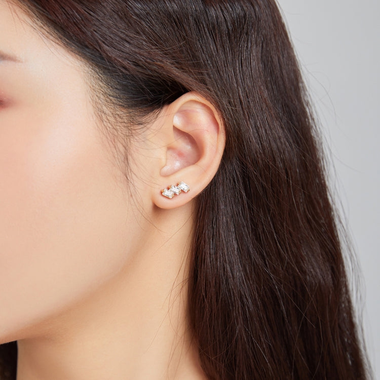 S925 Sterling Silver Silver Shining Cube Zircon Ear Studs Women Earrings