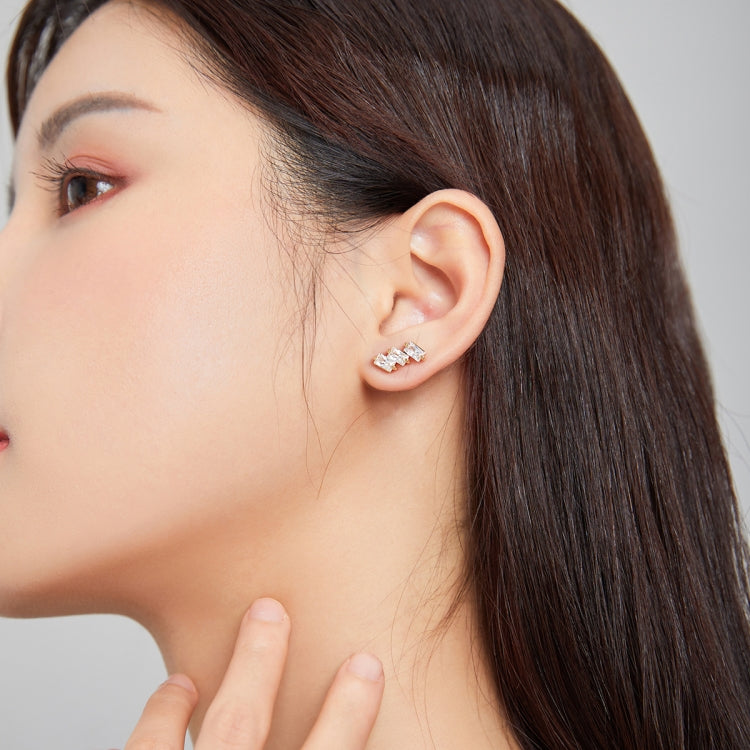 S925 Sterling Silver Silver Shining Cube Zircon Ear Studs Women Earrings