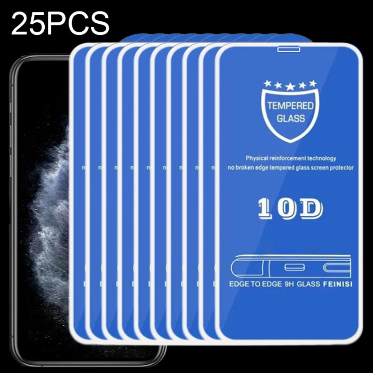 For iPhone 11 Pro / XS / X 25pcs 9H 10D Full Screen Tempered Glass Screen Protector For iPhone X/ XS / 11 Pro(White)