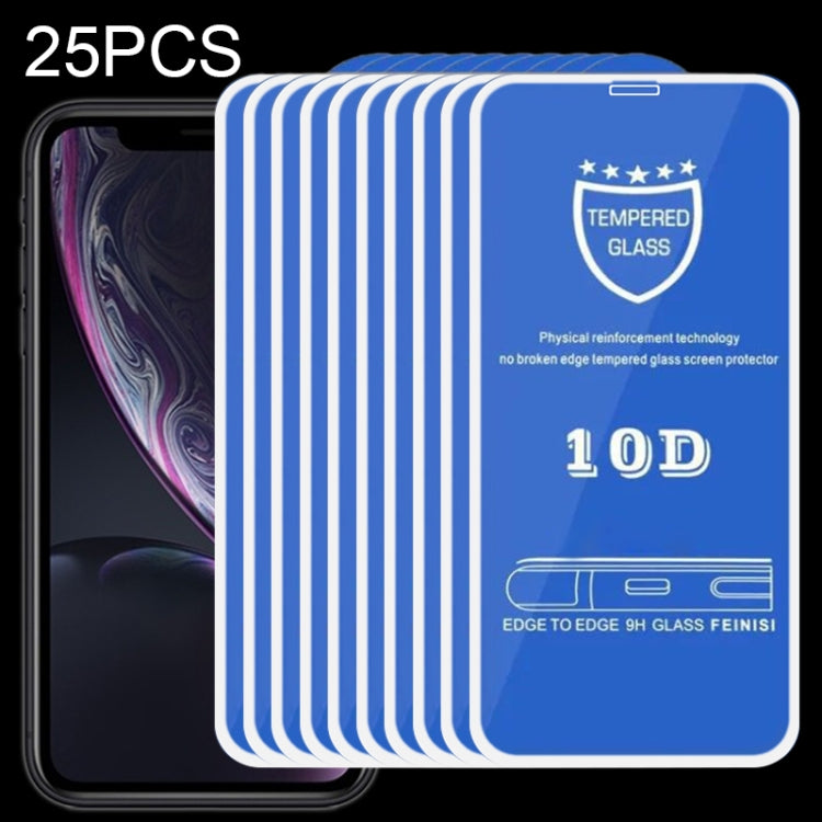 For iPhone 11 / XR 25pcs 9H 10D Full Screen Tempered Glass Screen Protector(White)