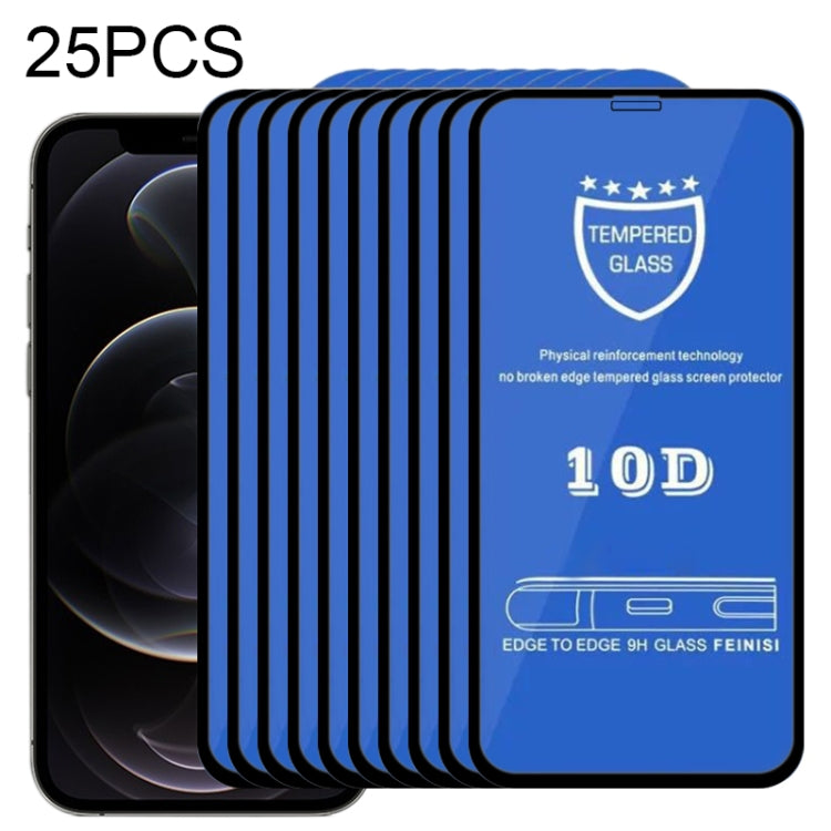 For iPhone 12 / 12 Pro 25pcs 9H 10D Full Screen Tempered Glass Screen Protector