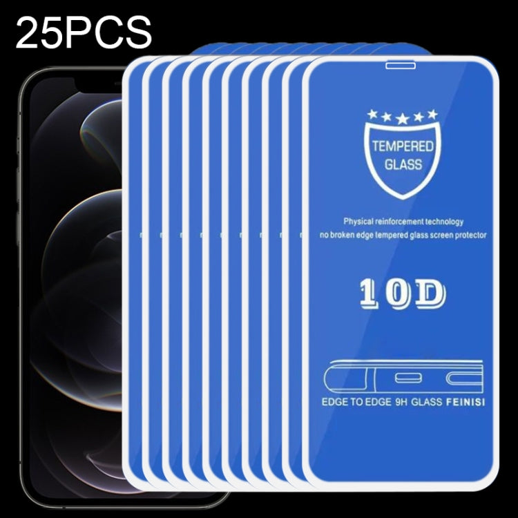 For iPhone 12 / 12 Pro 25pcs 9H 10D Full Screen Tempered Glass Screen Protector