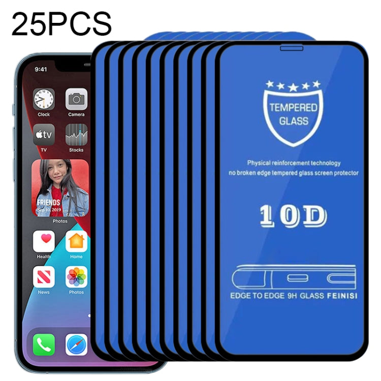 For iPhone 12 Pro Max 25pcs 9H 10D Full Screen Tempered Glass Screen Protector