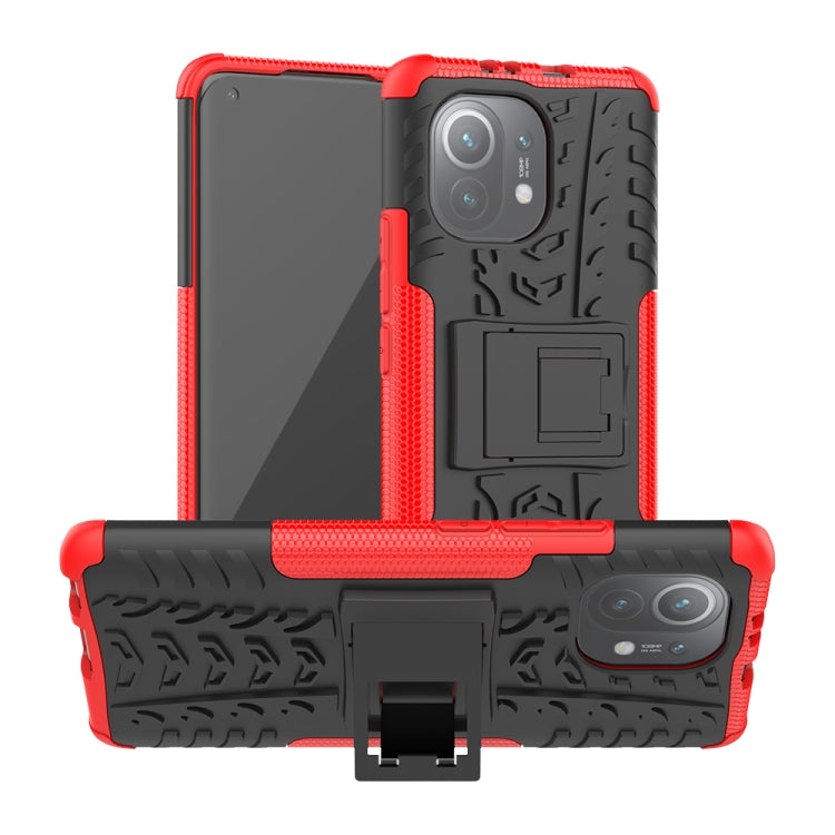 For Xiaomi Mi 11 Tire Texture Shockproof TPU+PC Protective Case with Holder