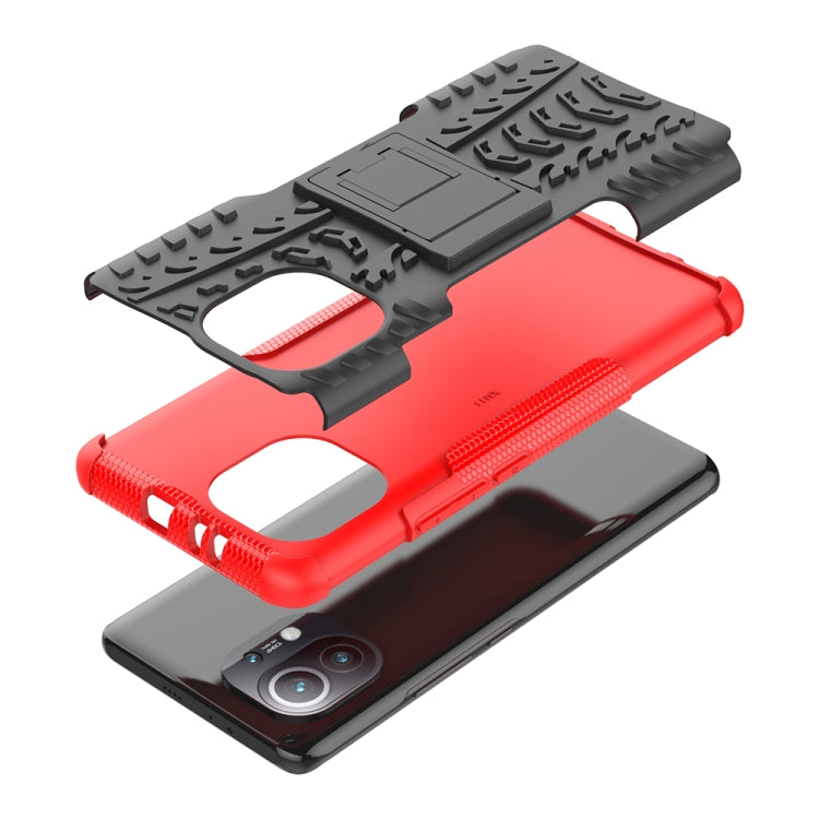 For Xiaomi Mi 11 Tire Texture Shockproof TPU+PC Protective Case with Holder