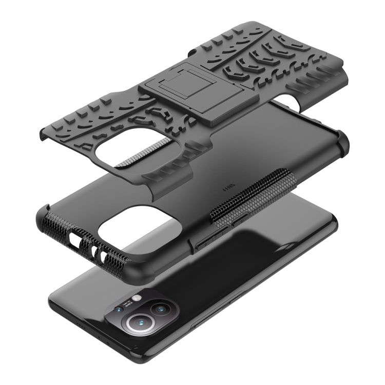 For Xiaomi Mi 11 Tire Texture Shockproof TPU+PC Protective Case with Holder