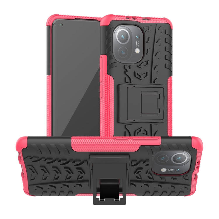 For Xiaomi Mi 11 Tire Texture Shockproof TPU+PC Protective Case with Holder