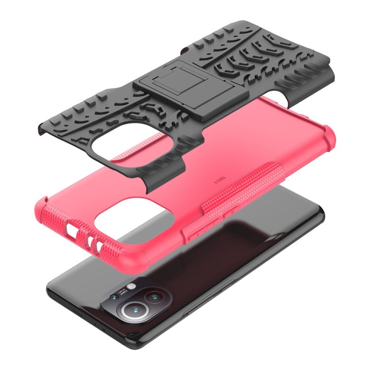 For Xiaomi Mi 11 Tire Texture Shockproof TPU+PC Protective Case with Holder