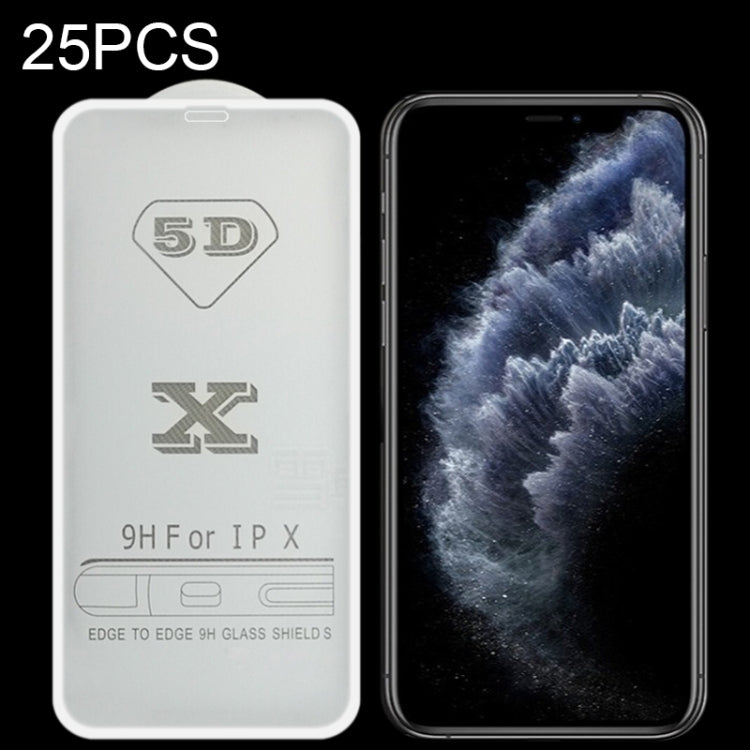 For iPhone 11 Pro / XS / X 25pcs 9H 5D Full Glue Full Screen Tempered Glass Film For iPhone X / XS 11 Pro