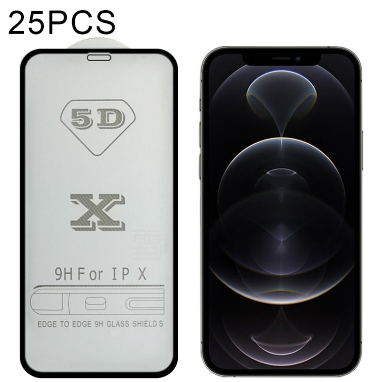 For iPhone 12 / 12 Pro 25pcs 9H 5D Full Glue Full Screen Tempered Glass Film