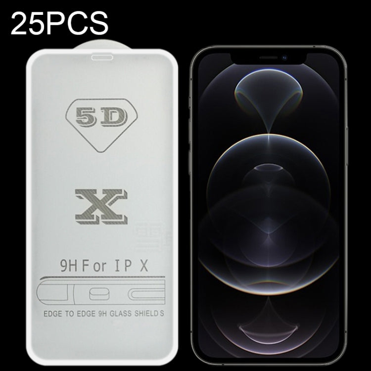 For iPhone 12 / 12 Pro 25pcs 9H 5D Full Glue Full Screen Tempered Glass Film