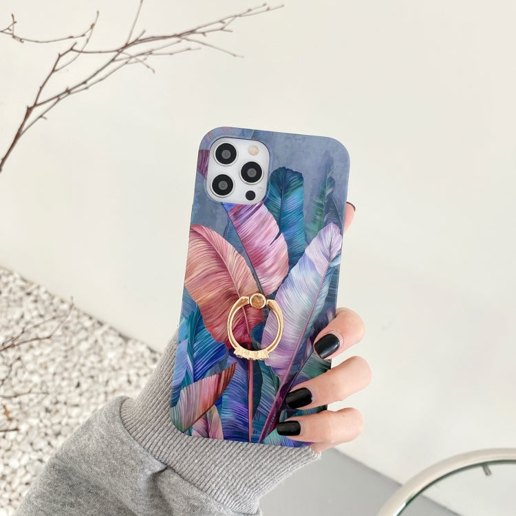 For iPhone 11 Pro Max Painted Pattern Shockproof Case with Ring Holder