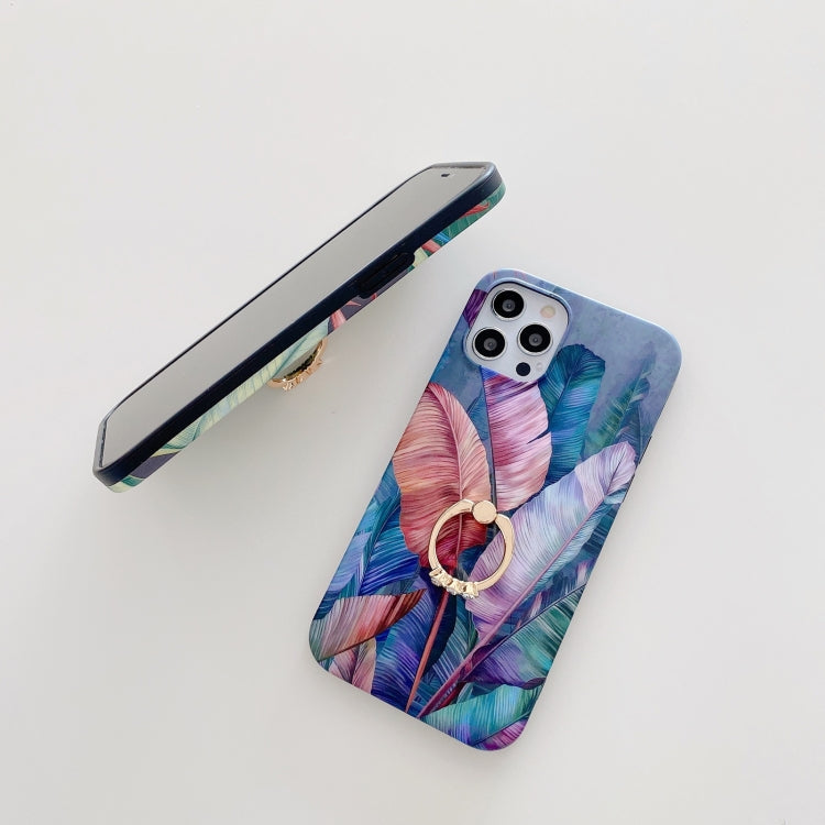 For iPhone 11 Pro Max Painted Pattern Shockproof Case with Ring Holder