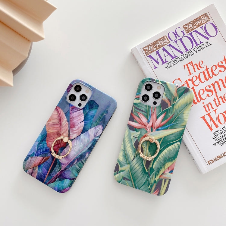For iPhone 11 Pro Max Painted Pattern Shockproof Case with Ring Holder