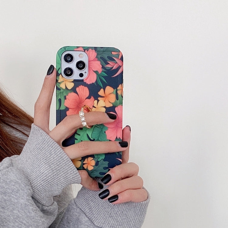 For iPhone 11 Pro Retro Flower Pattern Shockproof Case with Ring Holder
