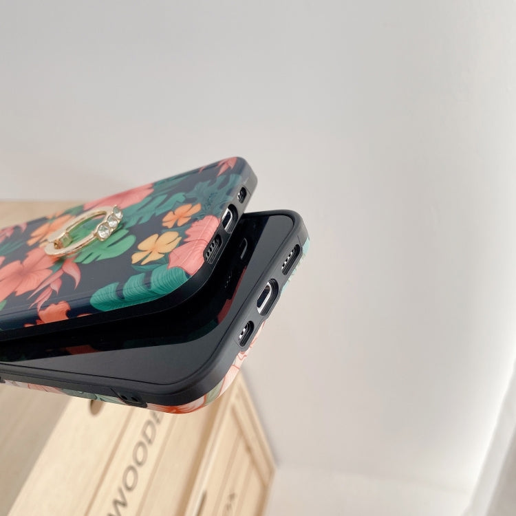 For iPhone 11 Pro Retro Flower Pattern Shockproof Case with Ring Holder