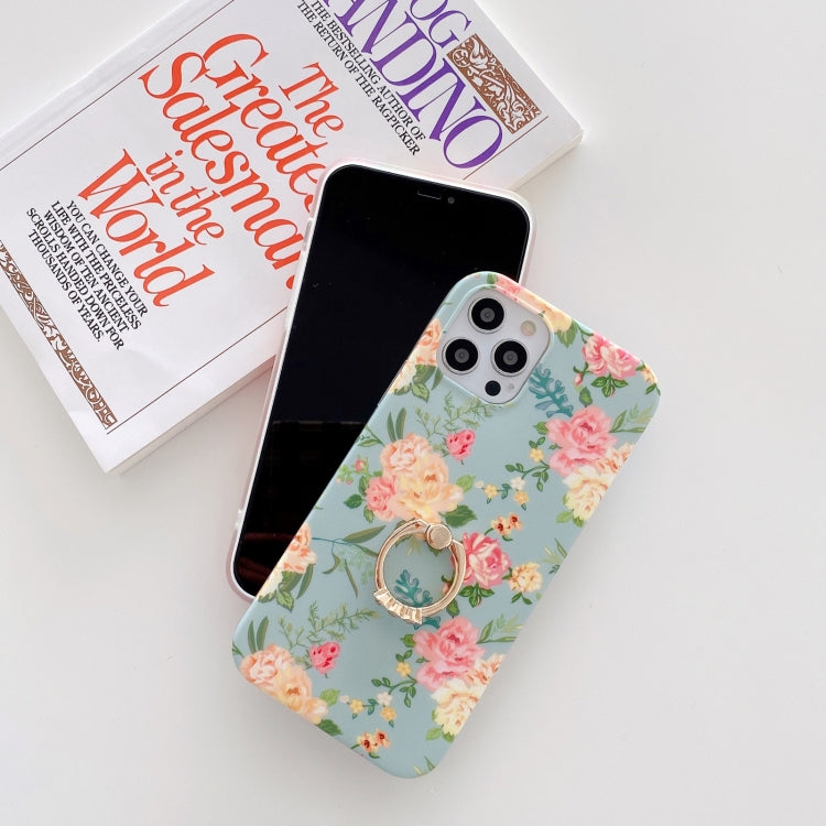 For iPhone 11 Small Floral Pattern Shockproof Case with Ring Holder