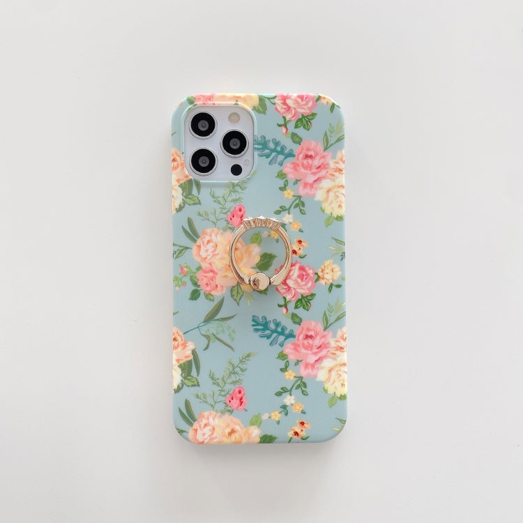 For iPhone 11 Pro Small Floral Pattern Shockproof Case with Ring Holder
