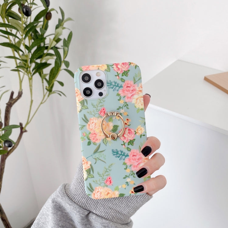 For iPhone 11 Pro Max Small Floral Pattern Shockproof Case with Ring Holder