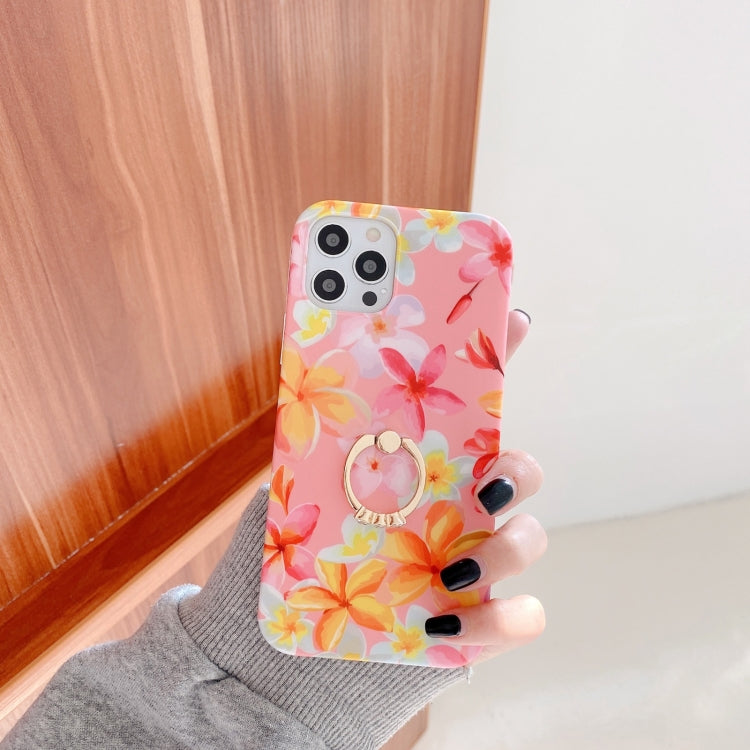 For iPhone 12 Pro Max Small Floral Pattern Shockproof Case with Ring Holder