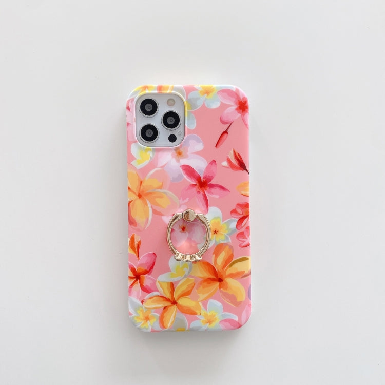 For iPhone 12 Pro Max Small Floral Pattern Shockproof Case with Ring Holder